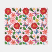 Modern Spring Garden Butterfly Floral  フリースブランケット (正面(横))