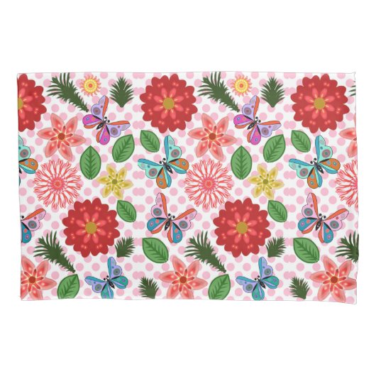 Modern Spring Garden Butterfly Floral  枕カバー (正面)