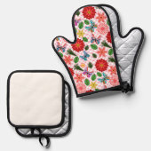 Modern Spring Garden Butterfly Floral  鍋つかみ&鍋敷きセット (正面/裏面)
