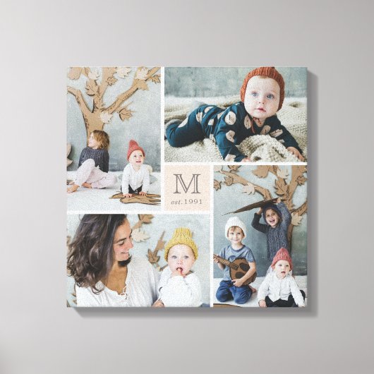 Modern Square Family Monogram Photo Collage Canvas キャンバスプリント (正面)