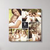 Modern Square Grid Family Monogram 4 Photo Collage キャンバスプリント (正面)
