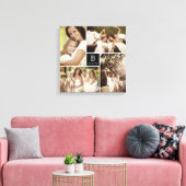Modern Square Grid Family Monogram 4 Photo Collage キャンバスプリント (インサイチュ (リビング))