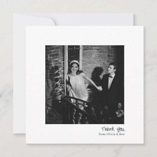 Modern Square Minimalist White Handwritten Wedding サンキューカード (正面)