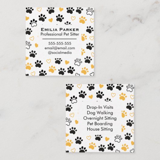 Modern Square Pet Sitter Business Card  スクエア名刺 (正面/裏面)