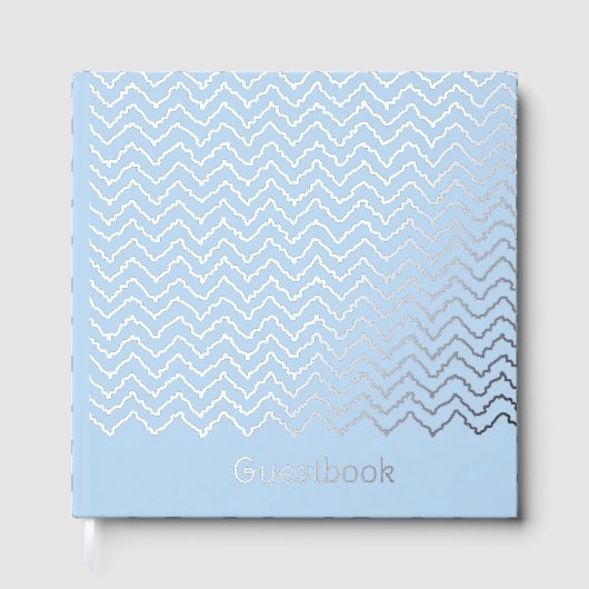 Modern Squiggly Zigzag Chevron Pattern On Blue ゲストブック (正面)