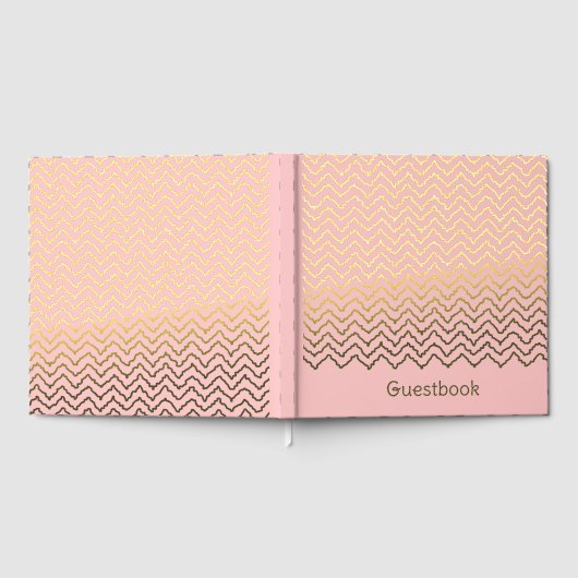 Modern Squiggly Zigzag Chevron Pattern On Pink ゲストブック (全面)