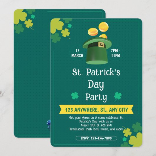 Modern St. Patrick's Day Party Invitation 招待状 (正面/裏面)