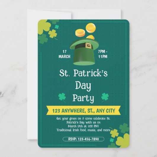 Modern St. Patrick's Day Party Invitation 招待状 (正面)
