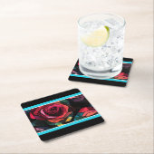 Modern Stained Glass Rose Paper Coaster スクエアペーパーコースター (インサイチュ)
