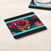 Modern Stained Glass Rose Paper Coaster スクエアペーパーコースター (アングル)