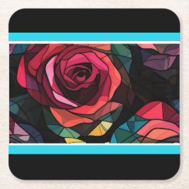 Modern Stained Glass Rose Paper Coaster スクエアペーパーコースター