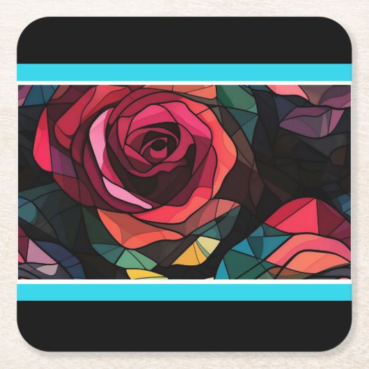 Modern Stained Glass Rose Paper Coaster スクエアペーパーコースター (正面)