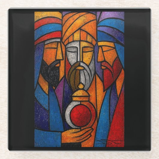 Modern Stained Glass Three Wise Men ガラスコースター (正面)