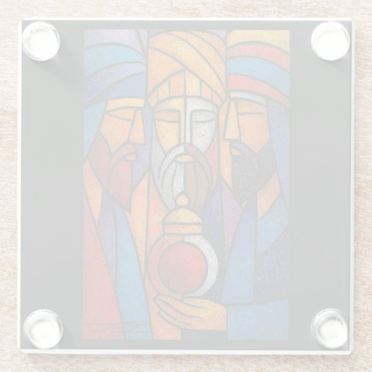 Modern Stained Glass Three Wise Men ガラスコースター (裏面)