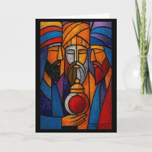 Modern Stained Glass Three Wise Men in English カード (正面)