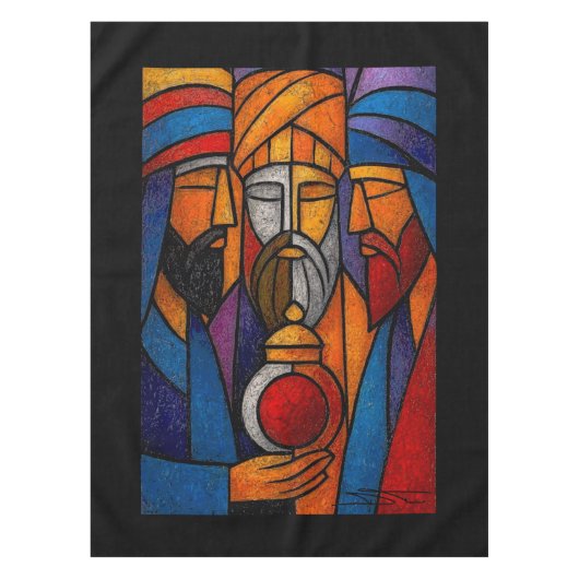 Modern Stained Glass Three Wise Men in English テーブルクロス (正面)