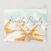 Modern Starfish Shells Ocean Beach Wedding RSVP 案内ポストカード (正面)