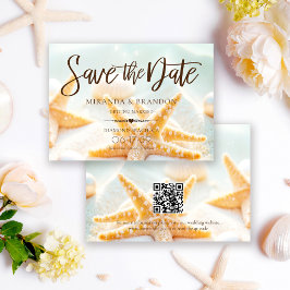 Modern Starfish Shells QR Code Beach Wedding セーブザデート
