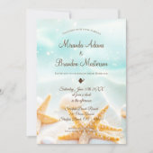Modern Starfish Shells QR Code Ocean Beach Wedding 招待状 (正面)