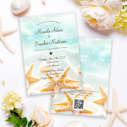 Modern Starfish Shells QR Code Ocean Beach Wedding 招待状