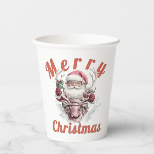 Modern Steampunk Santa and Robot Reindee Paper cup 紙コップ (正面)