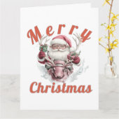Modern Steampunk Santa and Robot Reindeer Holiday カード (黄色い花)