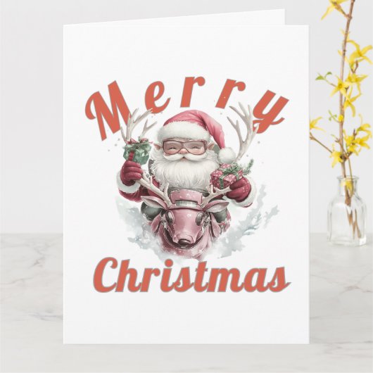 Modern Steampunk Santa and Robot Reindeer Holiday  カード (黄色い花)