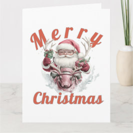 Modern Steampunk Santa and Robot Reindeer Holiday カード