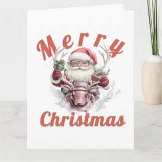 Modern Steampunk Santa and Robot Reindeer Holiday  カード