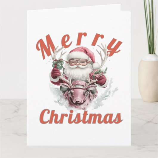 Modern Steampunk Santa and Robot Reindeer Holiday カード (正面)
