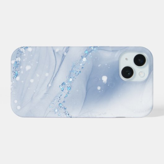 Modern Stone Dusty Blue Marble iPhone 15ケース (裏面横)