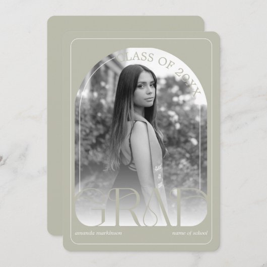 Modern Stone Grey Arch Graduation Announcement 案内状 (正面/裏面)