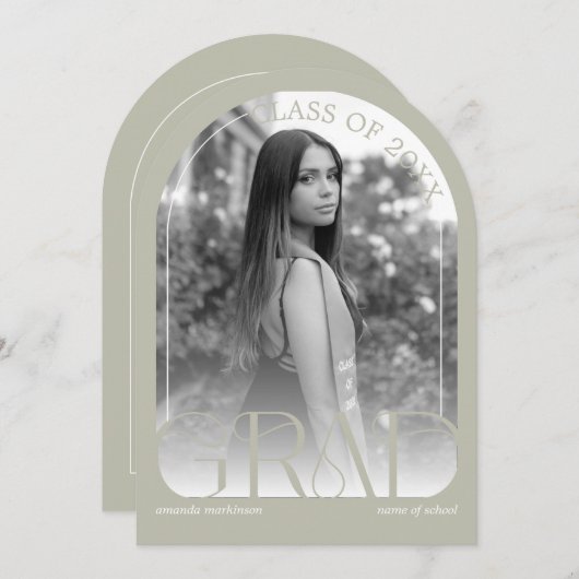 Modern Stone Grey Arch Photo Graduation Party 招待状 (正面/裏面)