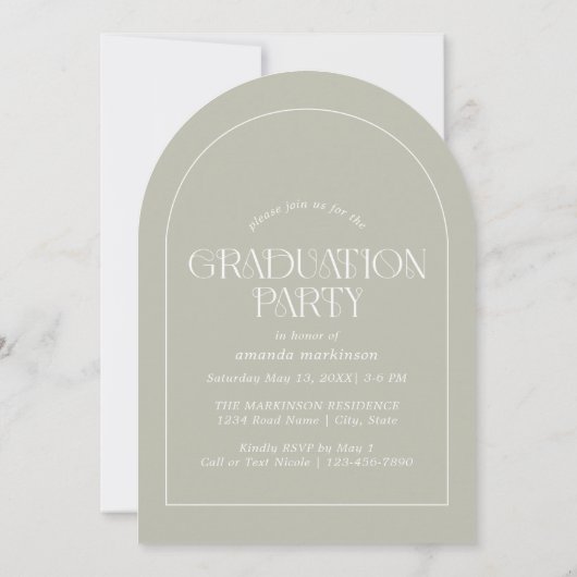 Modern Stone Grey Arch Photo Graduation Party 招待状 (裏面)
