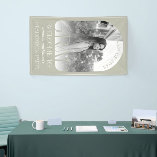 Modern Stone Grey Arch Photo Graduation Welcome 横断幕 (トレードショー)
