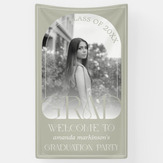 Modern Stone Grey Arch Photo Graduation Welcome  横断幕 (縦)