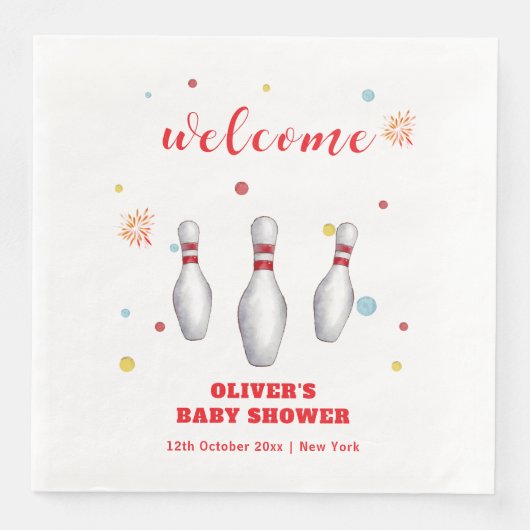 Modern Strike Up Bowling Baby Shower Welcome (正面)