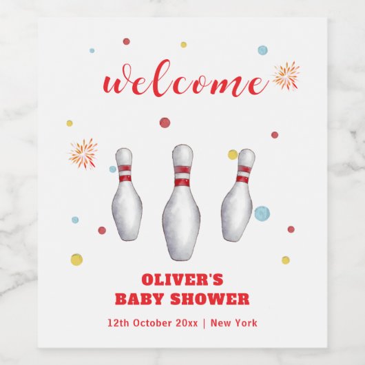Modern Strike Up Bowling Baby Shower Welcome ワインラベル (シングルラベル)