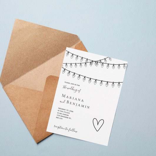 Modern String Lights Minimalist Wedding Invitation 招待状