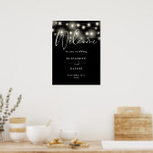 Modern String Lights Wedding Welcome Sign ポスター (キッチン)