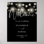 Modern String Lights Wedding Welcome Sign ポスター (正面)