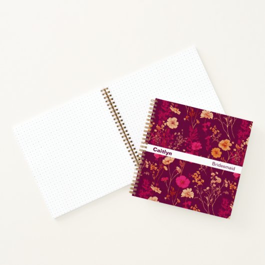Modern Stripe Burgundy Floral Square Notebook ノートブック (内部)
