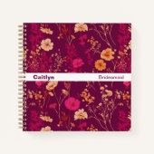 Modern Stripe Burgundy Floral Square Notebook ノートブック (正面)