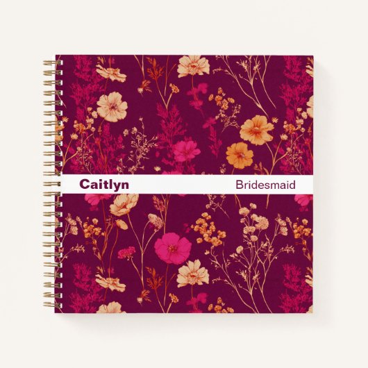 Modern Stripe Burgundy Floral Square Notebook ノートブック (正面)
