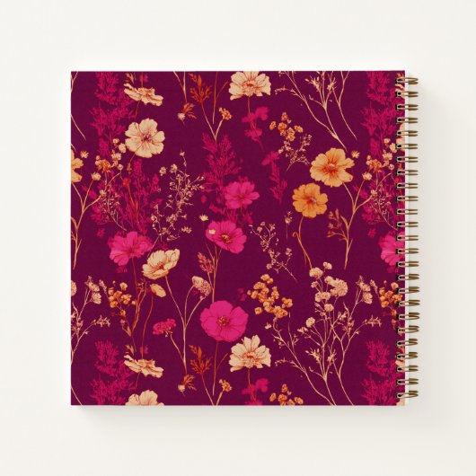 Modern Stripe Burgundy Floral Square Notebook ノートブック (裏面)