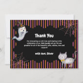 Modern Stripe Little Boo Ghost Cat Baby Shower  サンキューカード (正面)
