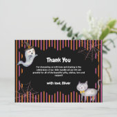 Modern Stripe Little Boo Ghost Cat Baby Shower  サンキューカード (スタンド正面)