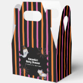 Modern Stripe Little Boo Ghost Cat Baby Shower フェイバーボックス (見開き)