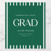 Modern Striped Green Graduation Party Congrats ワインラベル (シングルラベル)
