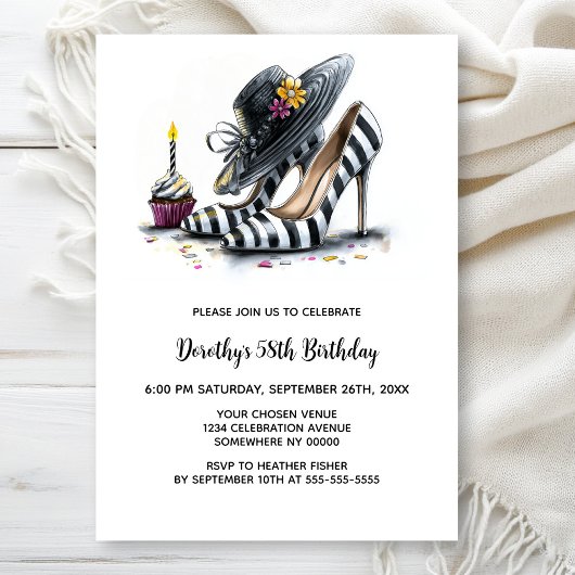Modern Striped High Heel Shoes Birthday Party 招待状
